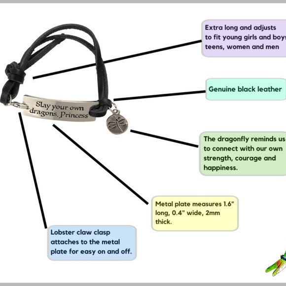 Leather Bracelet "Slay Your Own Dragon Princess" to Motivate and Inspire - Picture 2 of 5